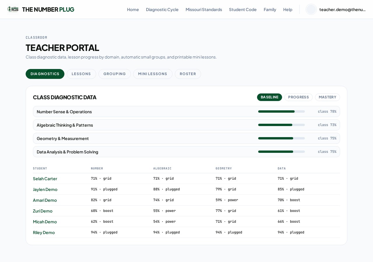 Teacher portal screenshot